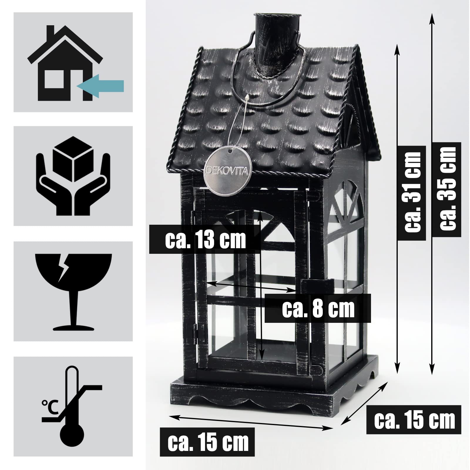 Dekovita 2er-Set Metall-Laterne 35cm/50cm - Gartenlaterne mit Glas-Scheiben - Windlicht Lichthaus Deko-Laterne