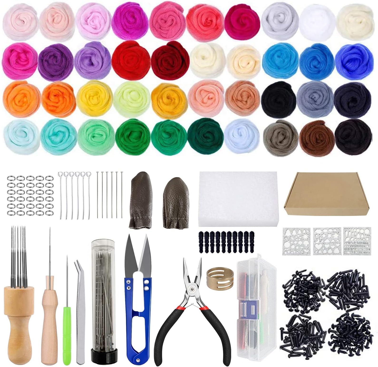 DABHAND Needle Felting Kit Wool Roving 40 Colours Set Starter Tool