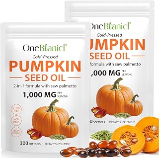 Pumpkin Seed Oil with Saw Palmetto Capsules, 300 Softgels Cold Pressed, Pure Virgin Oil, Essential Fatty Acids & Phytosterols, Supports Hair, Urinary, Bladder & Prostate Health, Dietary Supplement