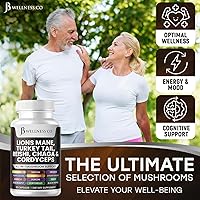Vista 3 de Suplemento de melena de león, apoyo cognitivo, salud inmunológica con cola de pavo 20 en 1, hongo Reishi Cordyceps Chaga con raíz de malvavisco, 180