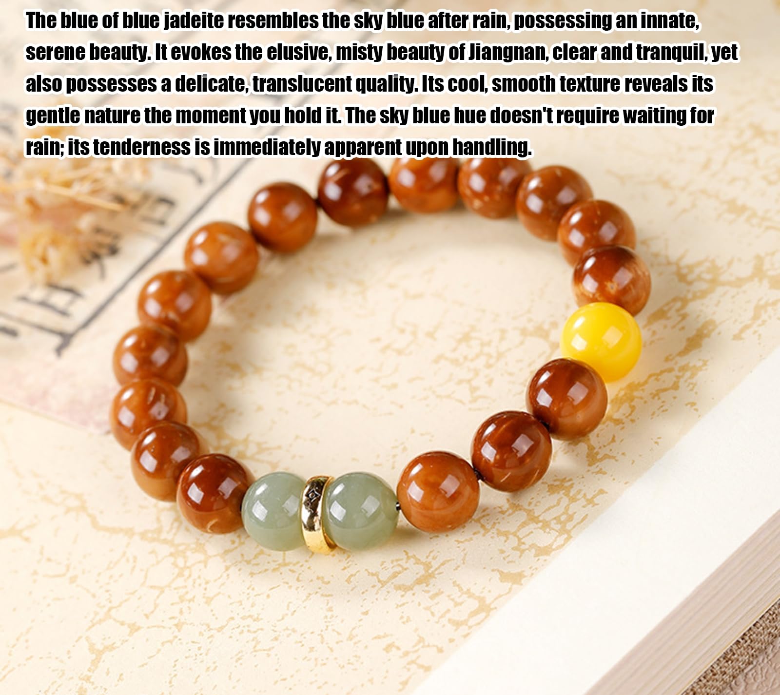 Pulsera de Cuentas de la Suerte de Jade hetiano y kukers Naturales para Mujer | Amuleto de ámbar, Palisandro y sándalo | Nueva joyería Zen de Estilo Chino,8mm