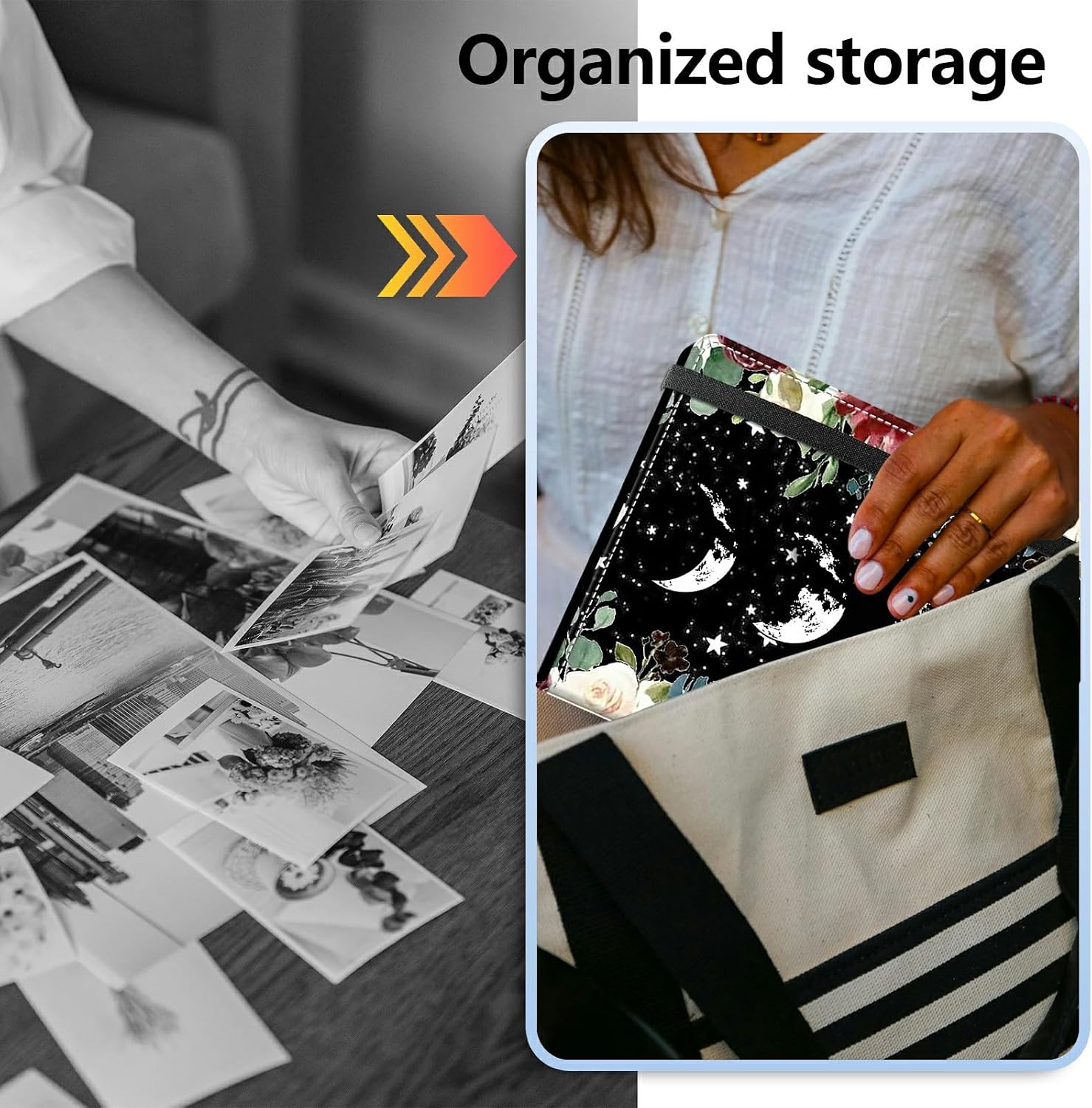 Photo Album 6.89x8.58" 60 Photos Pockets PU Leather Cover Photo Albums with Inner Transparent Pockets and Elastic Band Design for Family Anniversary Wedding Baby Pets,Moon Wild Floral