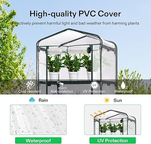Miniatura 4 de VIVOSUN Mini invernadero de 4 niveles con ruedas, 27 x 19 x 63 pulgadas, reutilizable, portátil, cálido, con cubierta de PVC transparente y estante