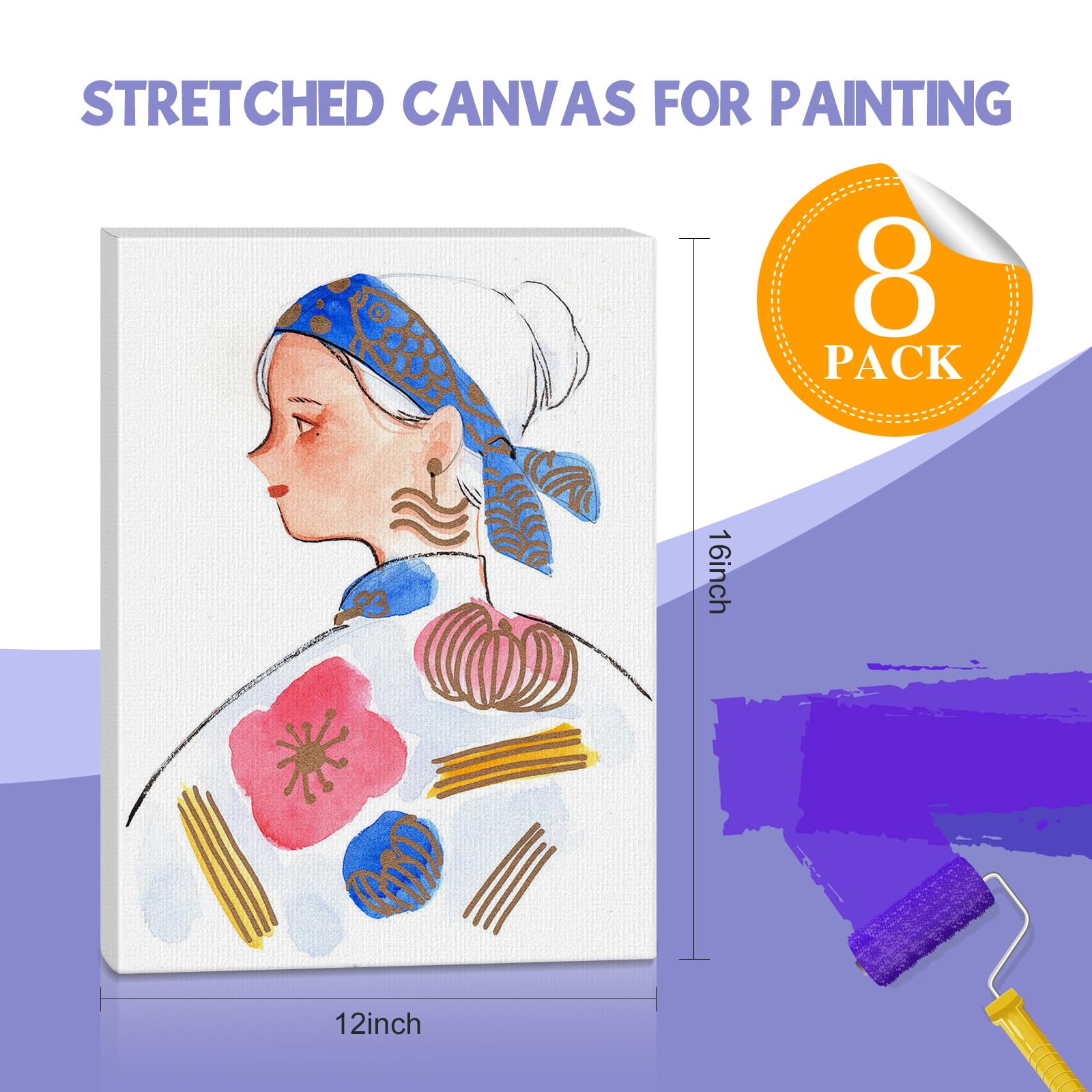 ESRICH Lot de 8 toiles tendues vierges en coton apprêté pour peinture à l'huile et acrylique - Profil de 16 cm - 30,5 x 40,6 cm