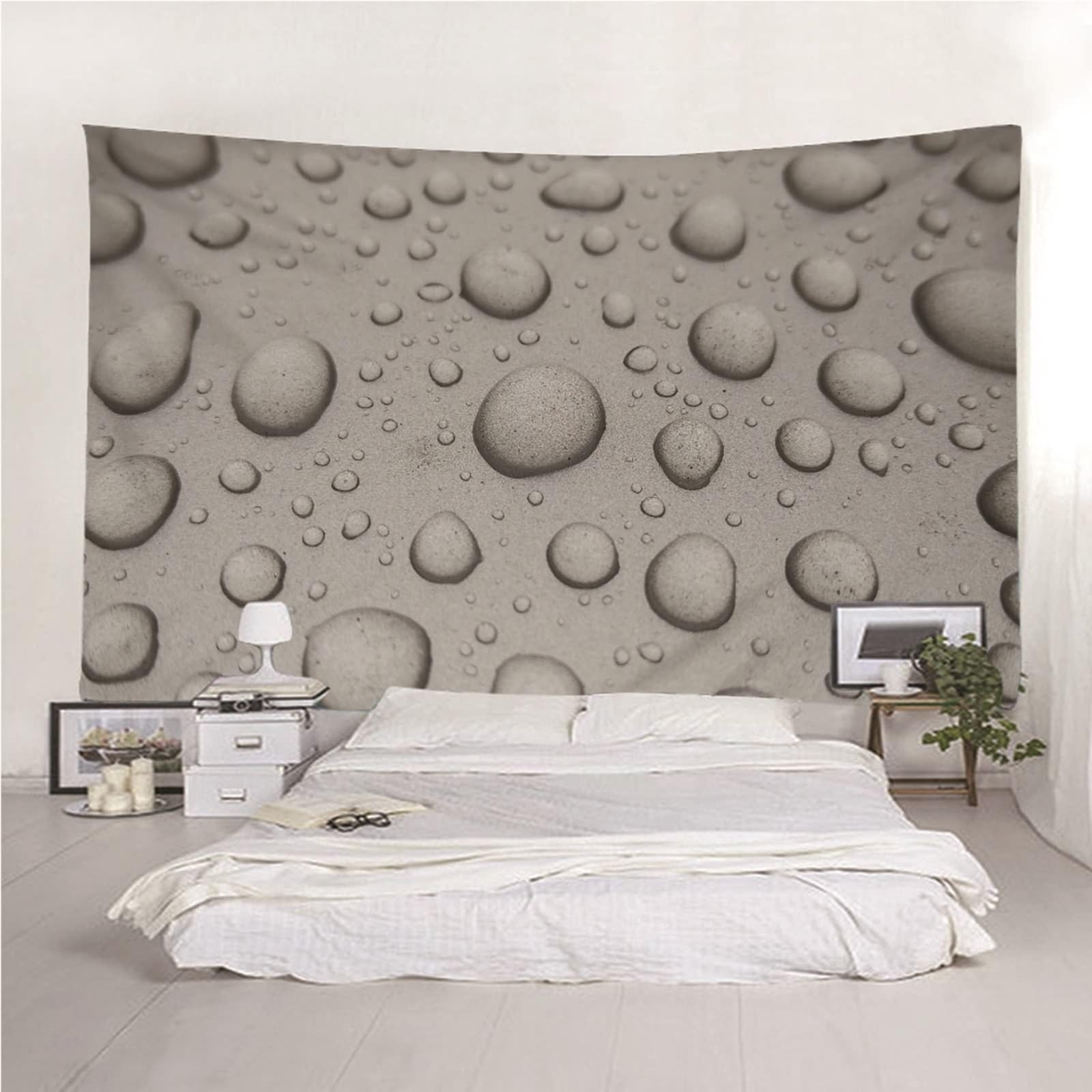 Wycian - Tela grande para pared, tapiz, color gris, diseño de gotas de agua, microfibras, para dormitorio, sala de estar, oficina, apartamento, 240 x 220 cm (Ancho x Alto)