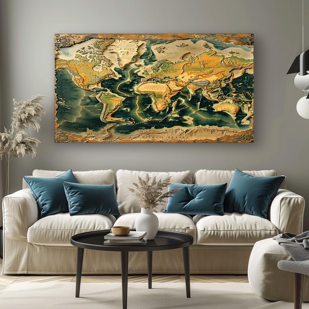 MKBKLI Abstract Canvas Wall Art for Living Room Vintage World Map Paintings for Bedroom, Office, Kitchen - Home Decor Pictures, 50x100cm