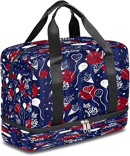 Bolsa de viagem 4 de julho, festa de fim de semana, bolsa de mão, bolsa de mão, bolsa de ombro com compartimento de sapatos, para mulheres, homens, meninas, meninos, para academia, esportes, férias, essenciais, Multicor, M