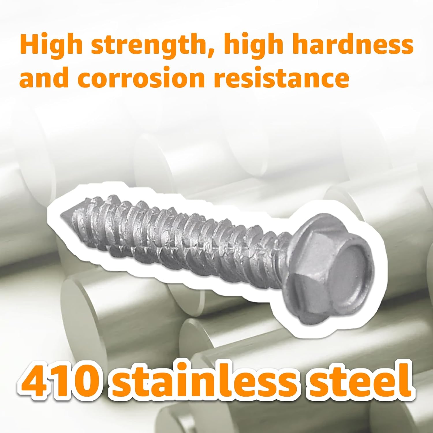 100 PCS Concrete Screws 1/4" x 1-1/4", 410 Stainless Steel Hex Concrete Screw Kit with Drill Bit and Hex Bit Socket for Anchoring to Masonry, Block, Brick
