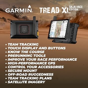 Garmin Tread XL - Baja Race Edition, Rugged, ultrabright 10 Off-Road Race Navigator, Team Tracking with Built-in inReach Satellite Communication with Wearable4U Earbuds Bundle