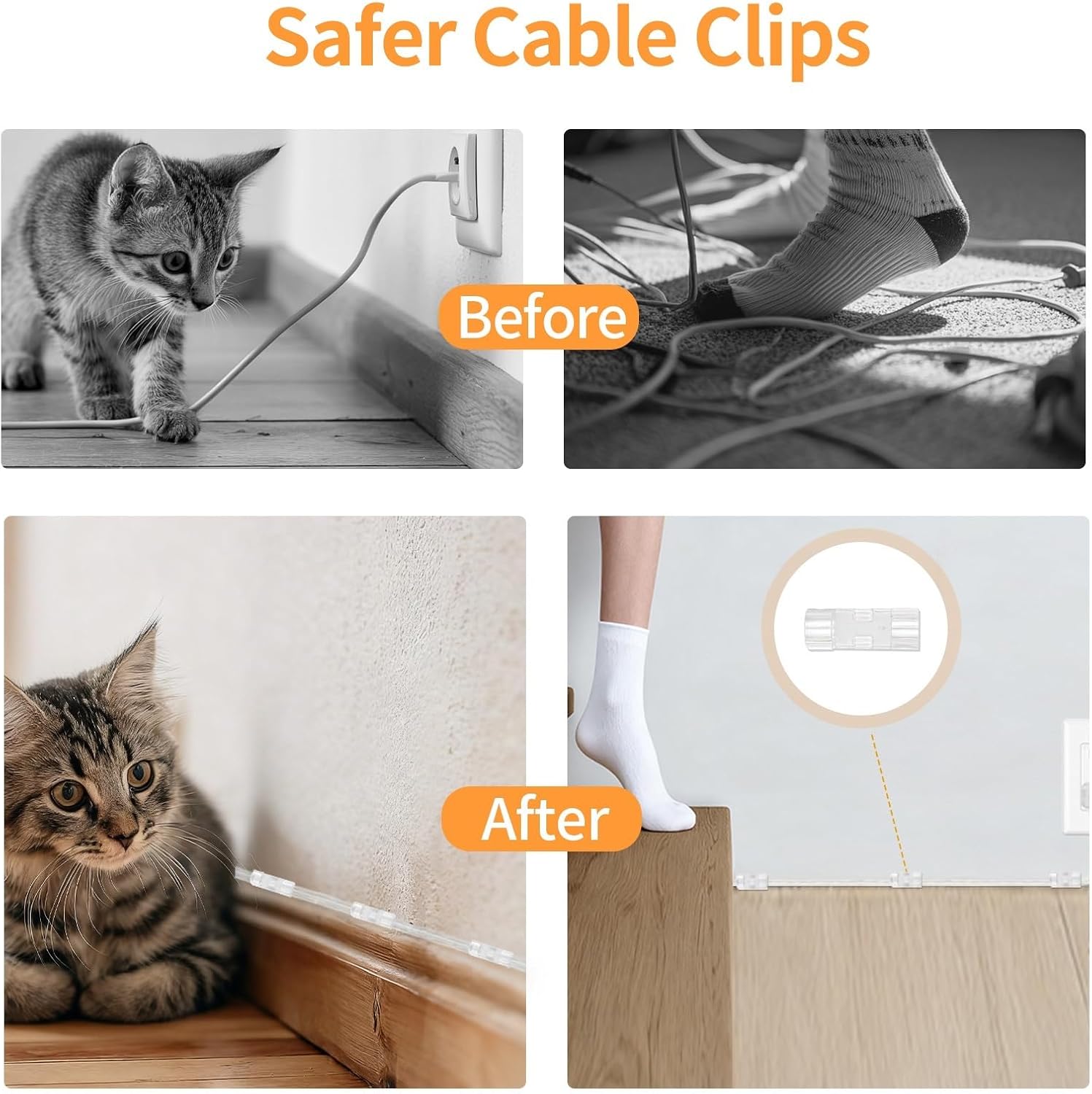2 Pack Clear Extension Cord with UL-Certified, 10 Feet Male to Female Extension Cords, 2 Prong Extension Cord, Power Cable for Light Fixtures, 2 x 18AWG 7A/150V Power Extension Cord