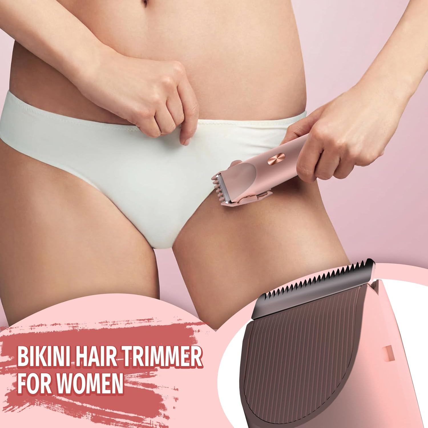 Bikini Trimmer for Women, 2 in 1 Electric Razor & Bikini Shaver for Womens IPX7 Waterproof Body Hair Trimmer and Facial Hair Remover,Pink - Image 4