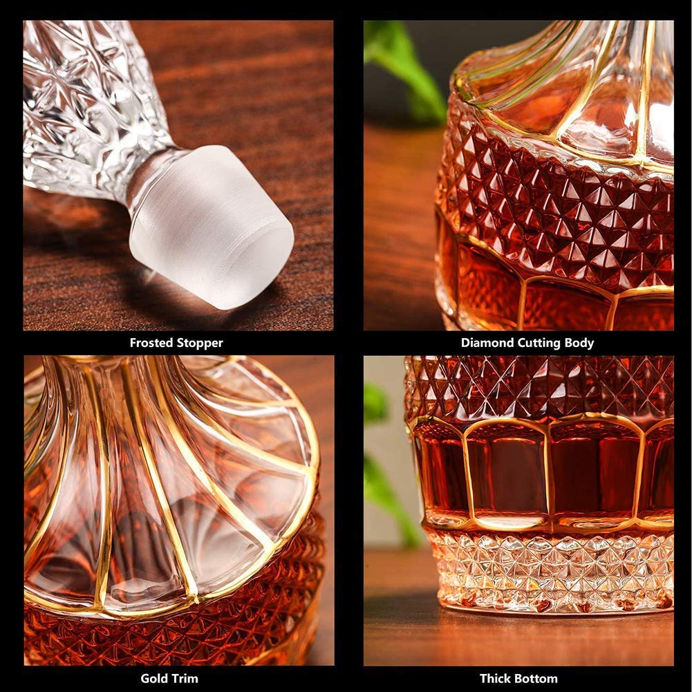 Genérico Juego De Decantador De Cristal, Copa De Whisky con Borde Dorado