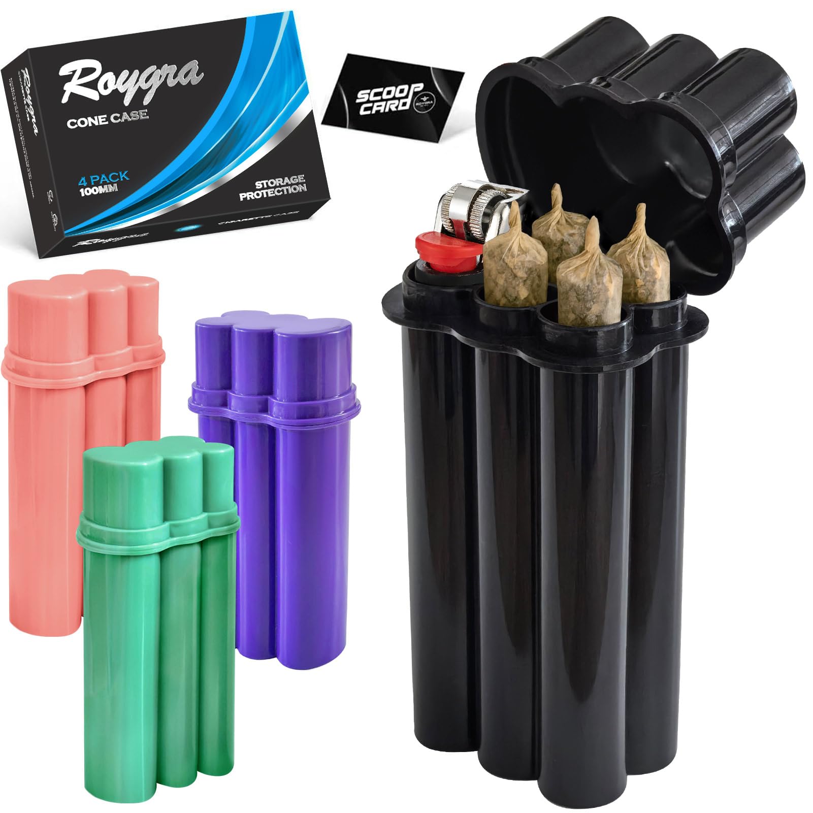 Photo 1 of (4 Pack) King Size Pre-roll Cone Holder Case, 4-Hole Cigarette Case for Regular Size with Lighter Holder, 4 or 6 Capacity Container Storage Box, Small Smoking Accessories for Pre Rolled Rolling Paper