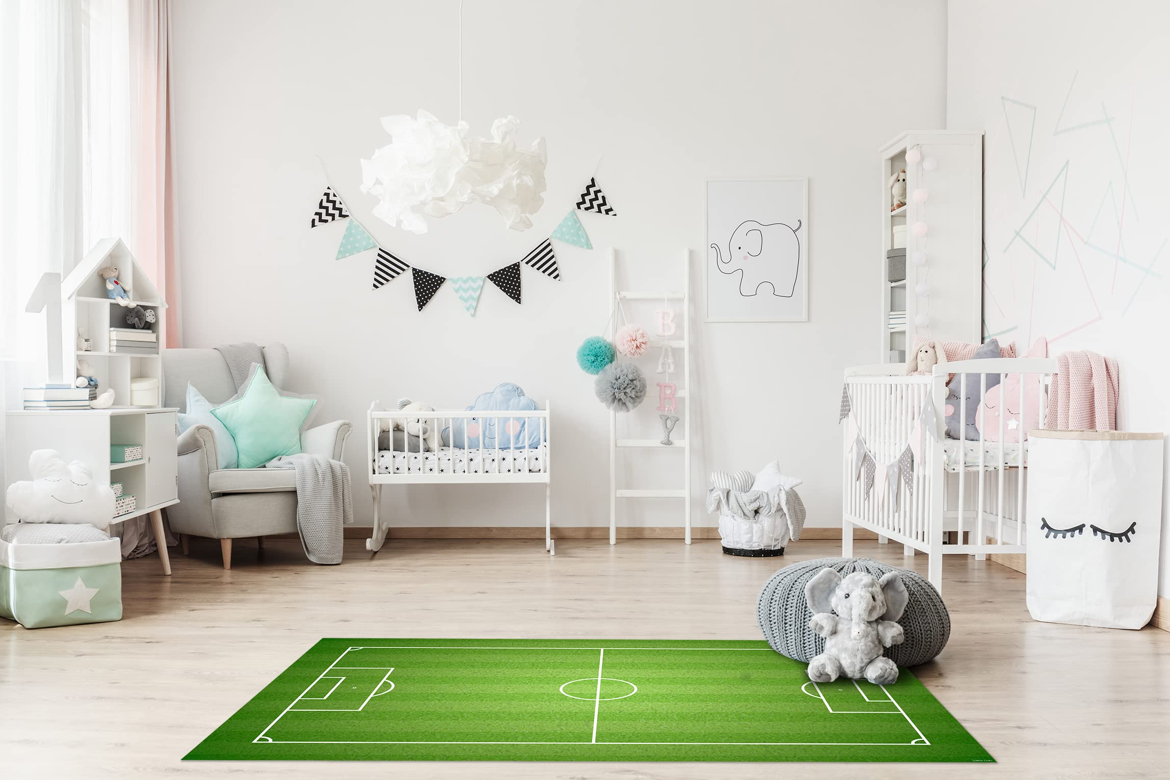 DobleUve Estudio Alfombra Vinílica Infantil Campo de Fútbol | 160x100 cm | Lavable | Grande | Suelo Vinilo