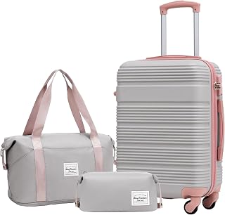 3 Piece Carry On Luggage 20 Inch Suitcase with Spinner Wheels, ABS+PC Hardshell Suitcase set with TSA Lock & YKK Zipper
