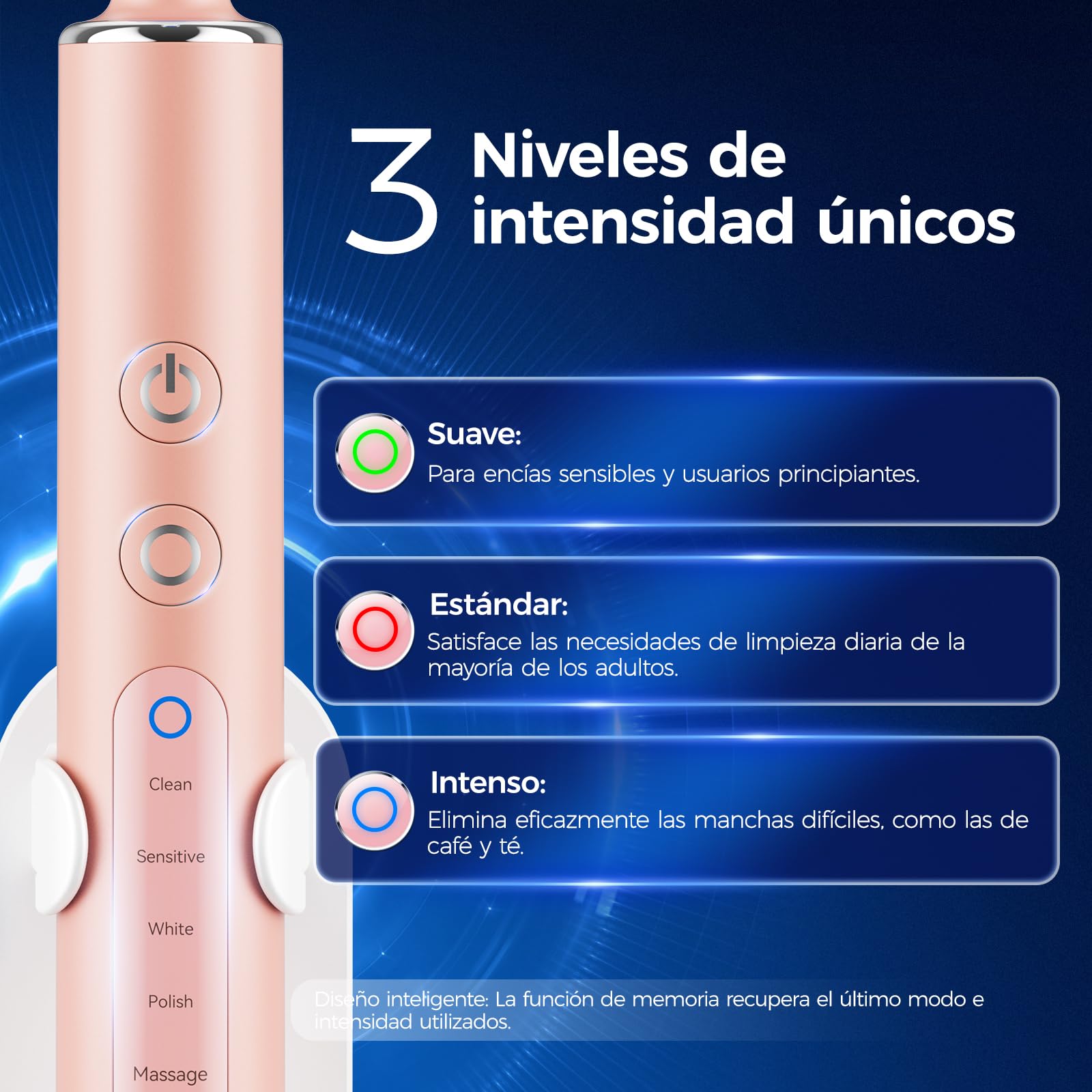 Cepillo de dientes eléctrico rotatorio con cabezal redondo, 3 intensidades y 5 modos, cepillo eléctrico con 8 cabezales, temporizador 2 minutos, IPX7, batería hasta 120 días, estuche de viaje