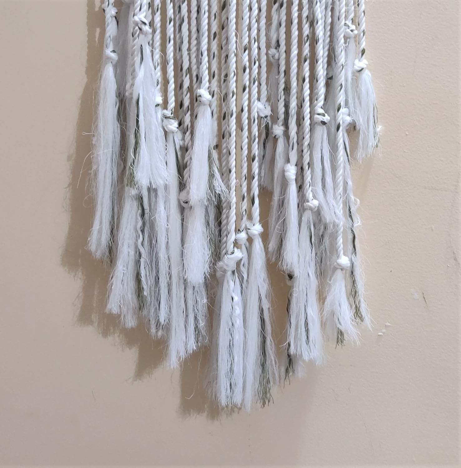 Cotton Wall Hanging for livingroom Decoration | Bohemian Geometric Theme | Cotton Dream Catcher | Bohemian Wall Decor | Handmade (3 feet, White with Green Lines) by Indian Collectible