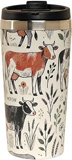 Cow Coffee Cup – 15oz Small Stainless Steel Travel Tumbler with Lid, Compact Size, Coffee Machine Friendly, Ideal for Farmhouse Decor