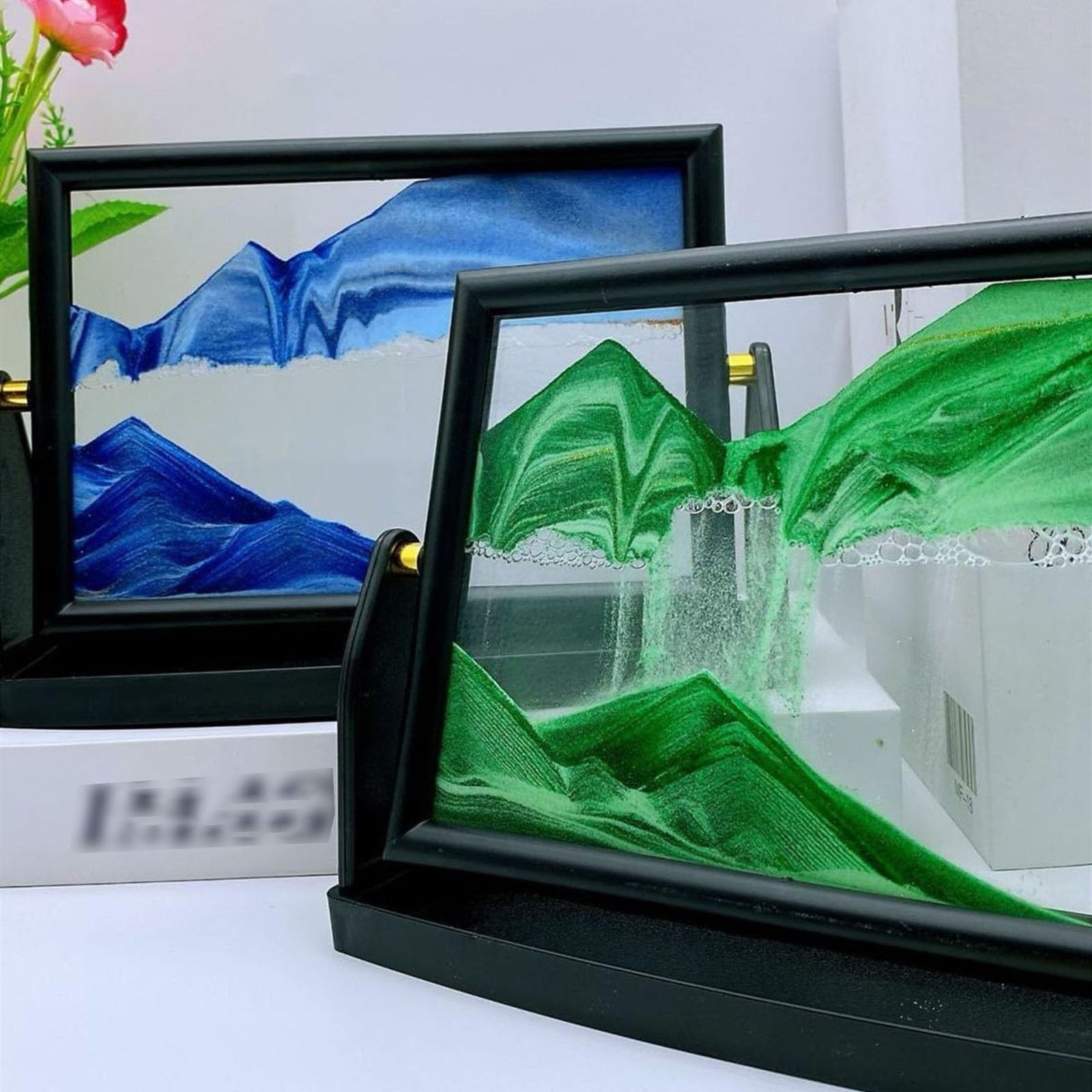 5-10 Pollici Pittura Di Sabbia Che Scorre Movimento Liquido Sabbia In Movimento 3D Paesaggio Decorazione Da Scrivania Forma Quadrata Arte Della Sabbia In Movimento(Verde,7in)