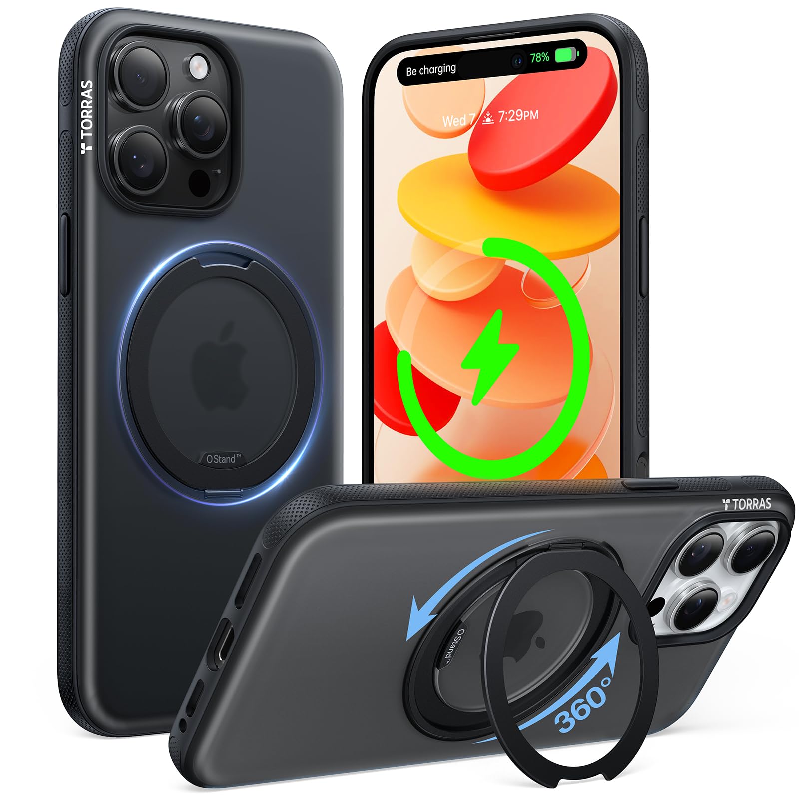Sponsored Ad - TORRAS O3 Fitness for iPhone 15 Pro Case Magnetic Stand, Fit for MagSafe, 360 Rotatable Stable Stand, Military-Grade Shockproof, Slim & Sleek Anti-Scratch Cover, Obsidian Black Translucent