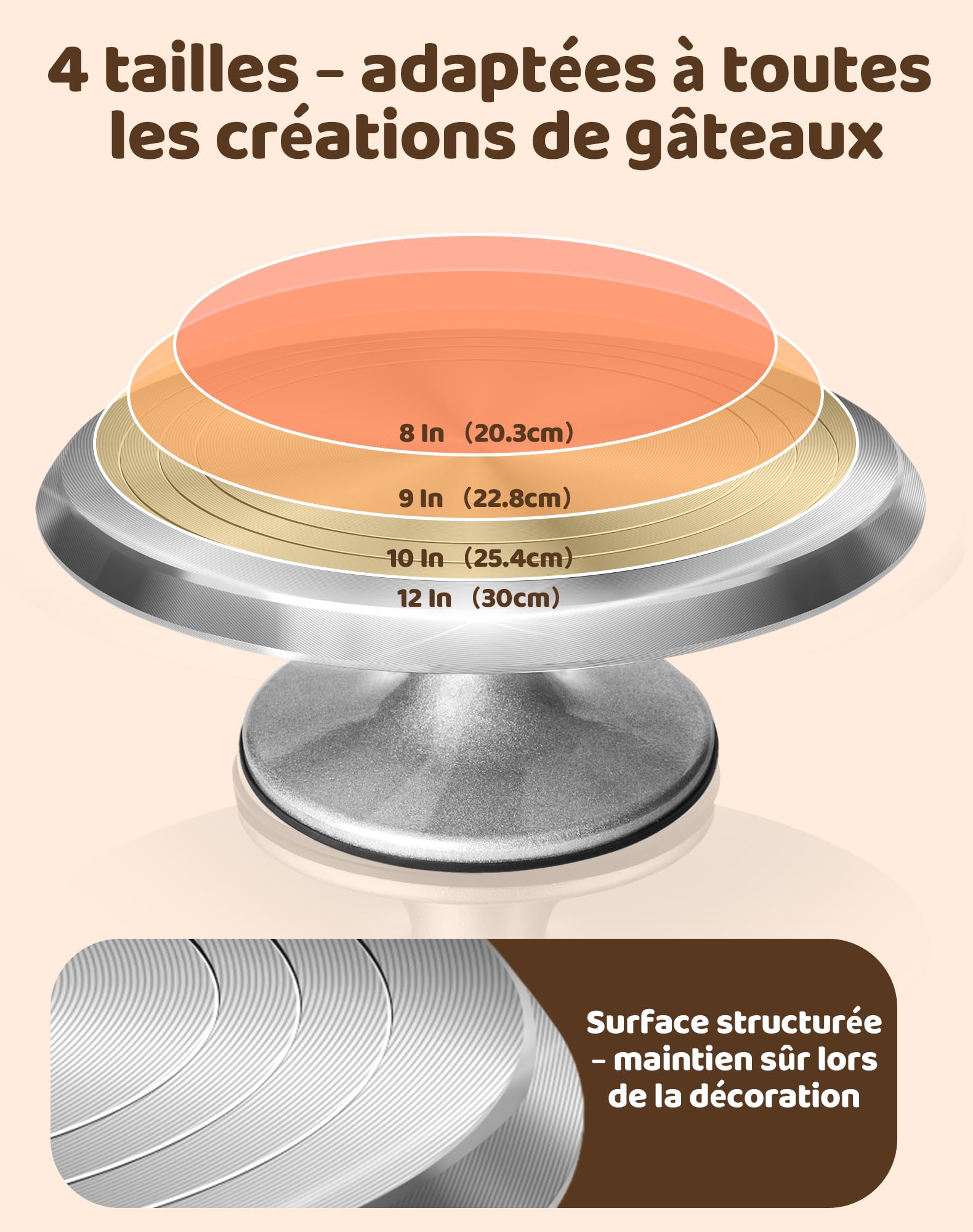 LAOYE Plateau à Gâteau Rotatif en Aluminium de 30 cm avec Pied - Plateau Tournant pour Décoration de Gâteaux