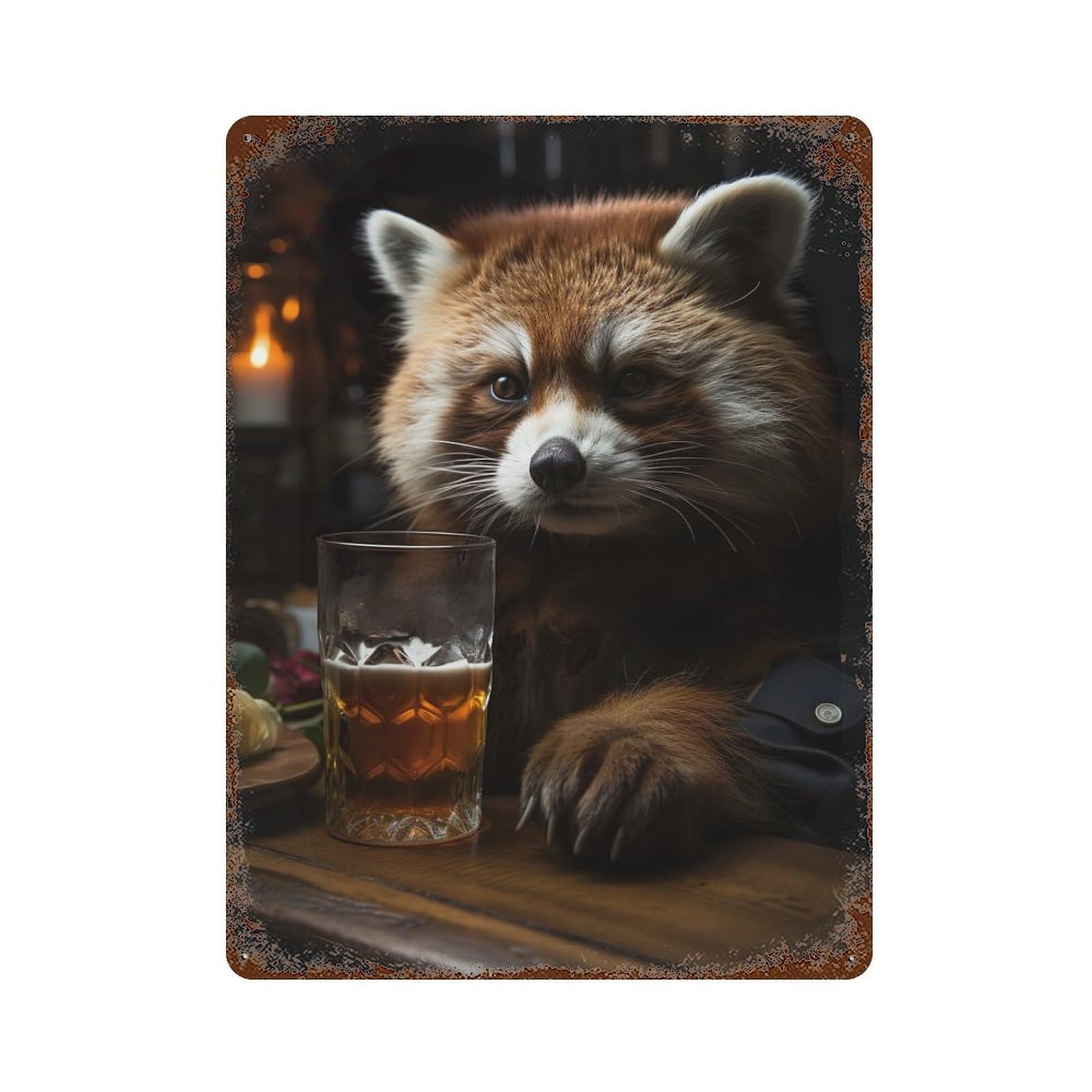 Red Racoon Drinking Beer Decorative Tin Sign 15.7"x11.8", for Farmhouse, Kitchen And Entryway Decor, Shabby Chic Decor