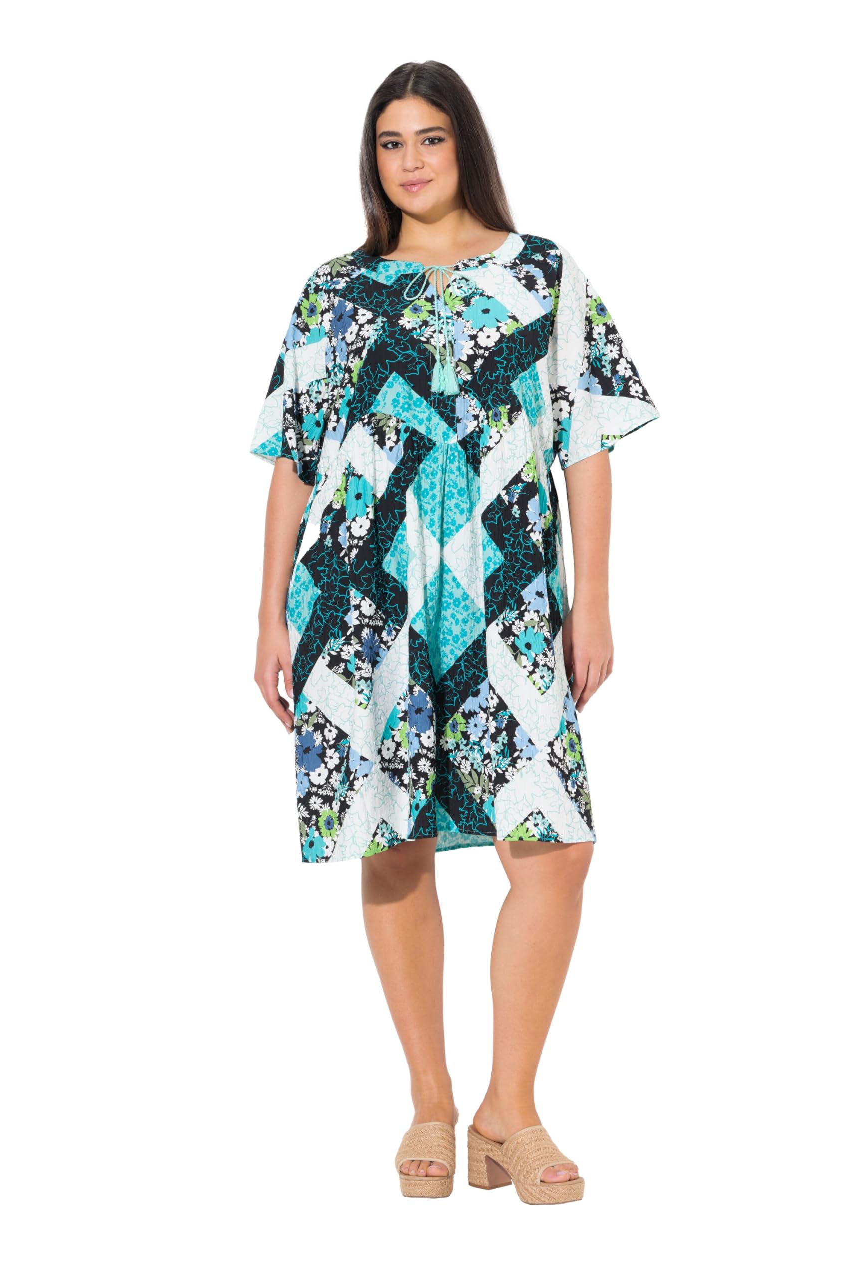 Ulla Popken Damen große Größen Übergrößen Plus Size Kleid, A-Linie, Tunika-Ausschnitt, Halbarm 838401