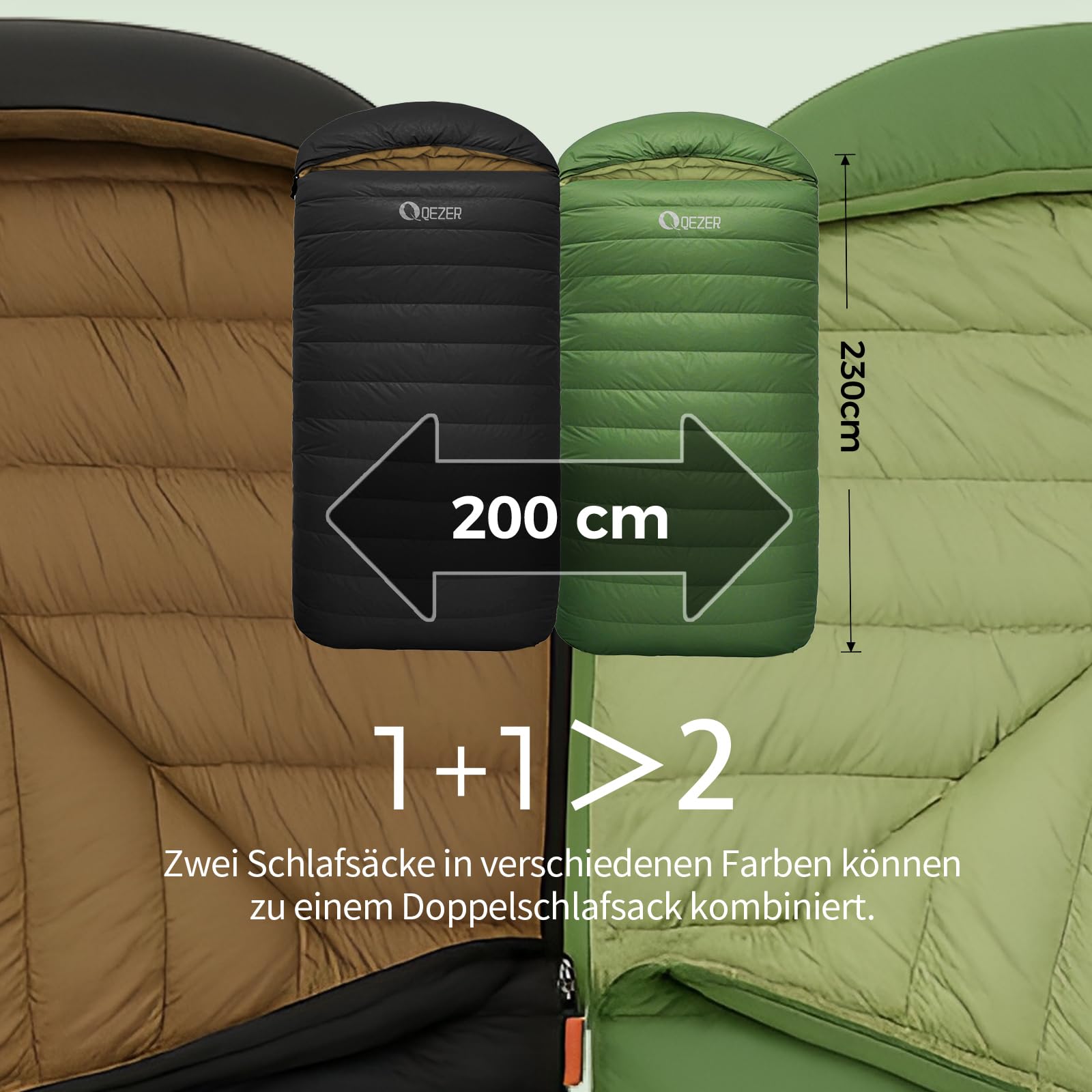 XXL Daunenschlafsack 3-4 Jahreszeiten extra großer Schlafsack 230cm x100cm, leicht und warm Daunen Schlafsack geeignet für Erwachsene im Freien Camping, Wandern und Rucksackreisen