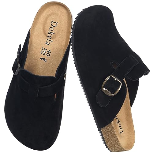 Suede Clogs for Women Men Soft Cork Footbed Leather Mules