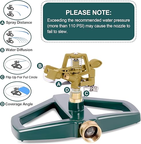 Miniatura 5 de Rociadores de impacto pulsante de metal resistente para patio, rociador de agua automático de 360 grados, rociadores de césped pulsantes con base de