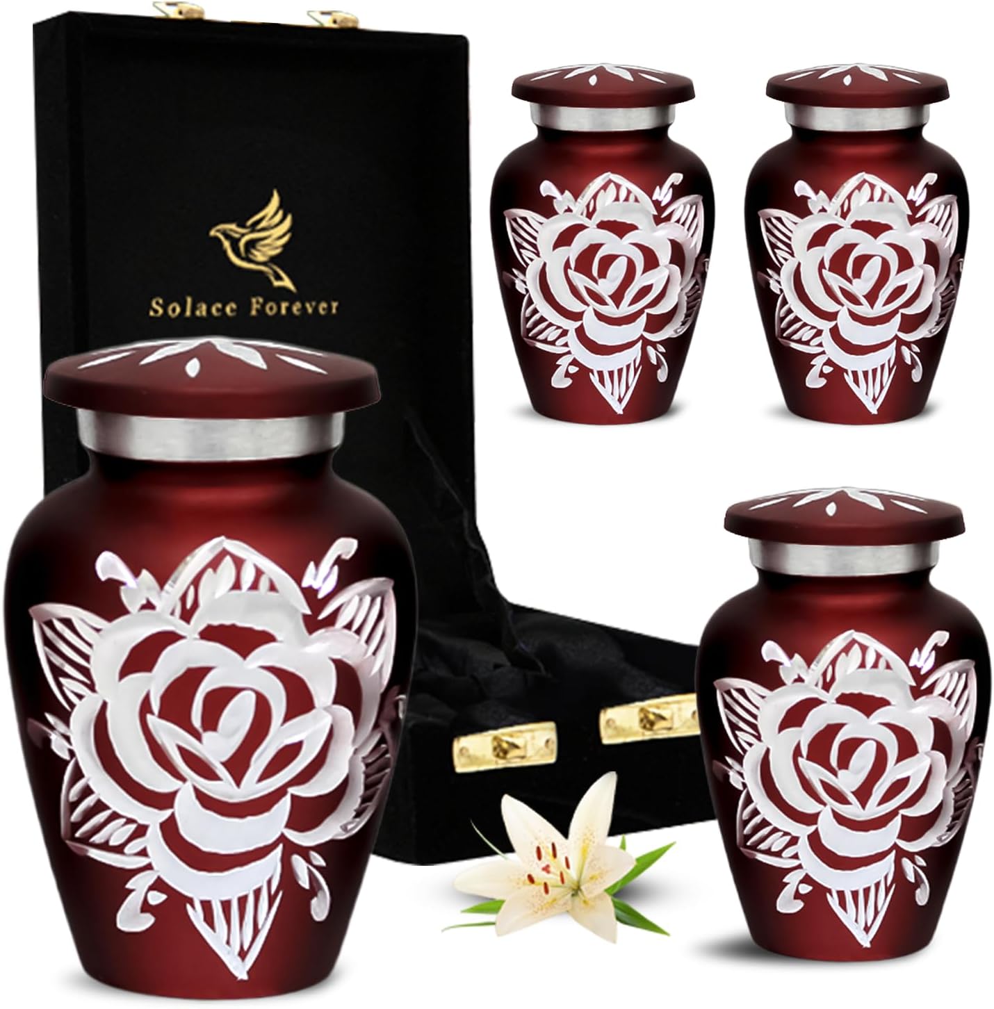 Red Rose Urns Set of 4 Small Urns for Human Ashes