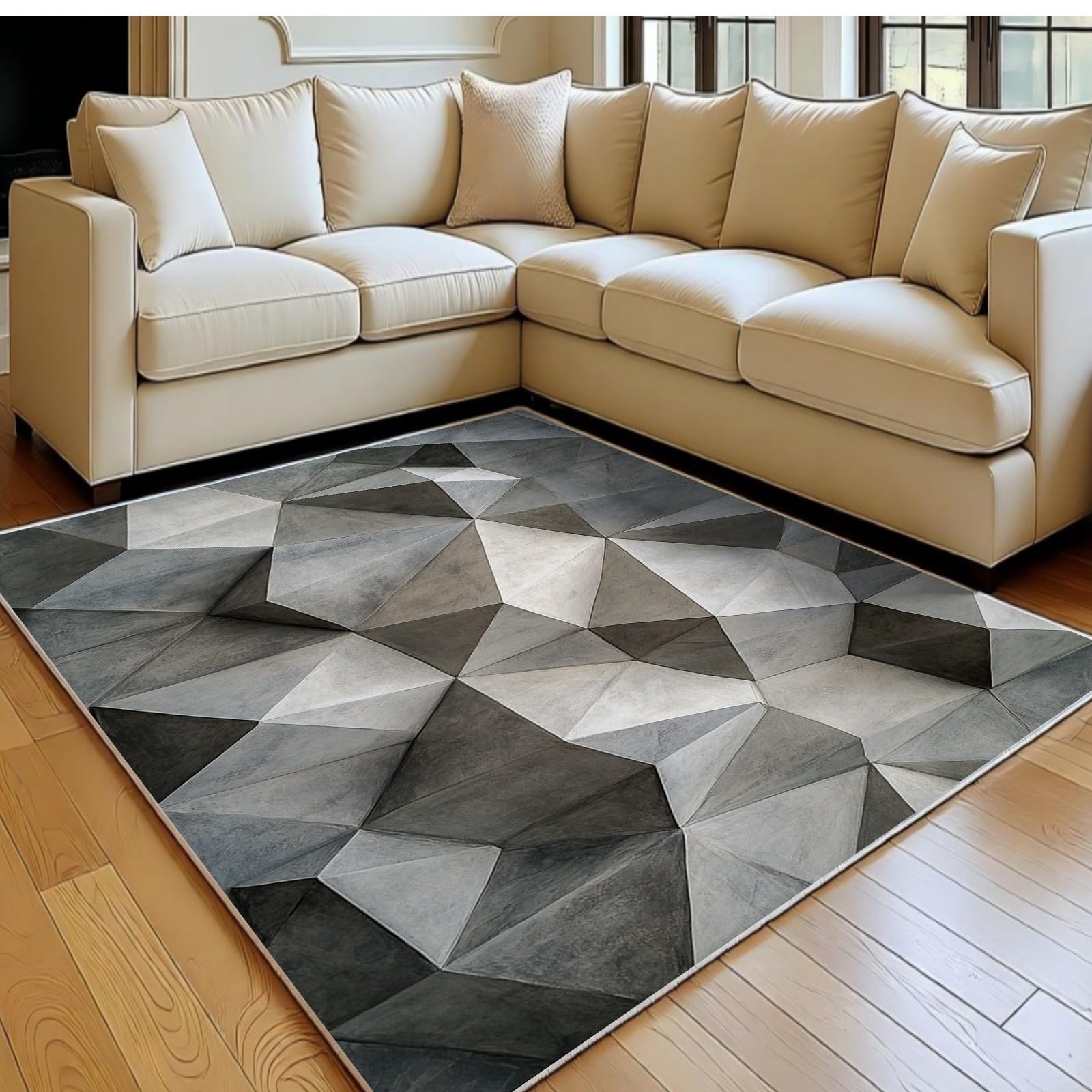 Tapis salon 180x270 cm flanelle à motifs géométriques blancs