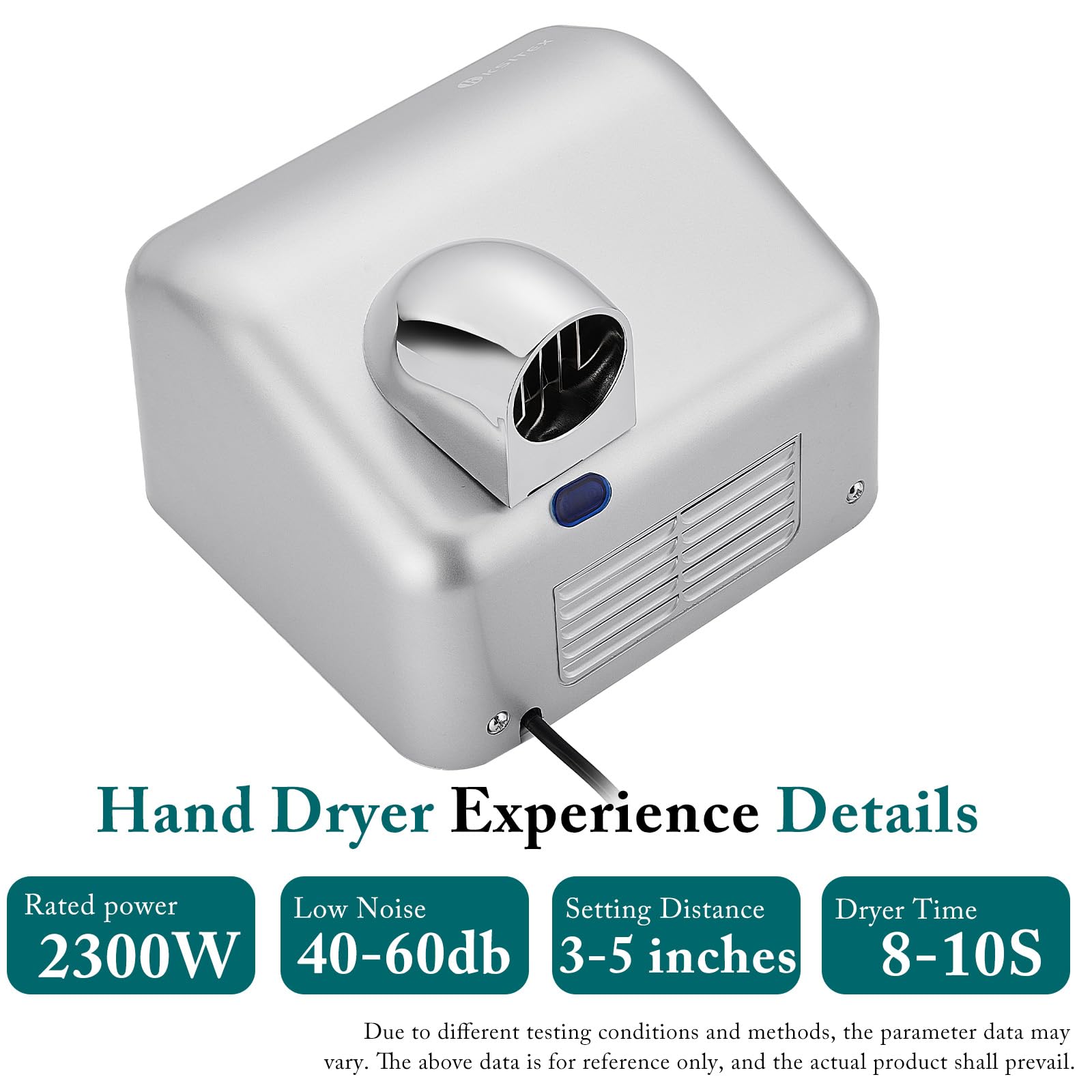 Secador de Manos Comercial, Secador Eléctrico de Pared de Alta Velocidad, 2300W, con Sensor Automático para Baños, Aseos Públicos