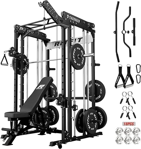 Miniatura 29 de RitFit Máquina M1 Pro Smith con sistema de cruce de cables, jaula multifunción para sentadillas para gimnasio en casa, rack de energía y paquetes