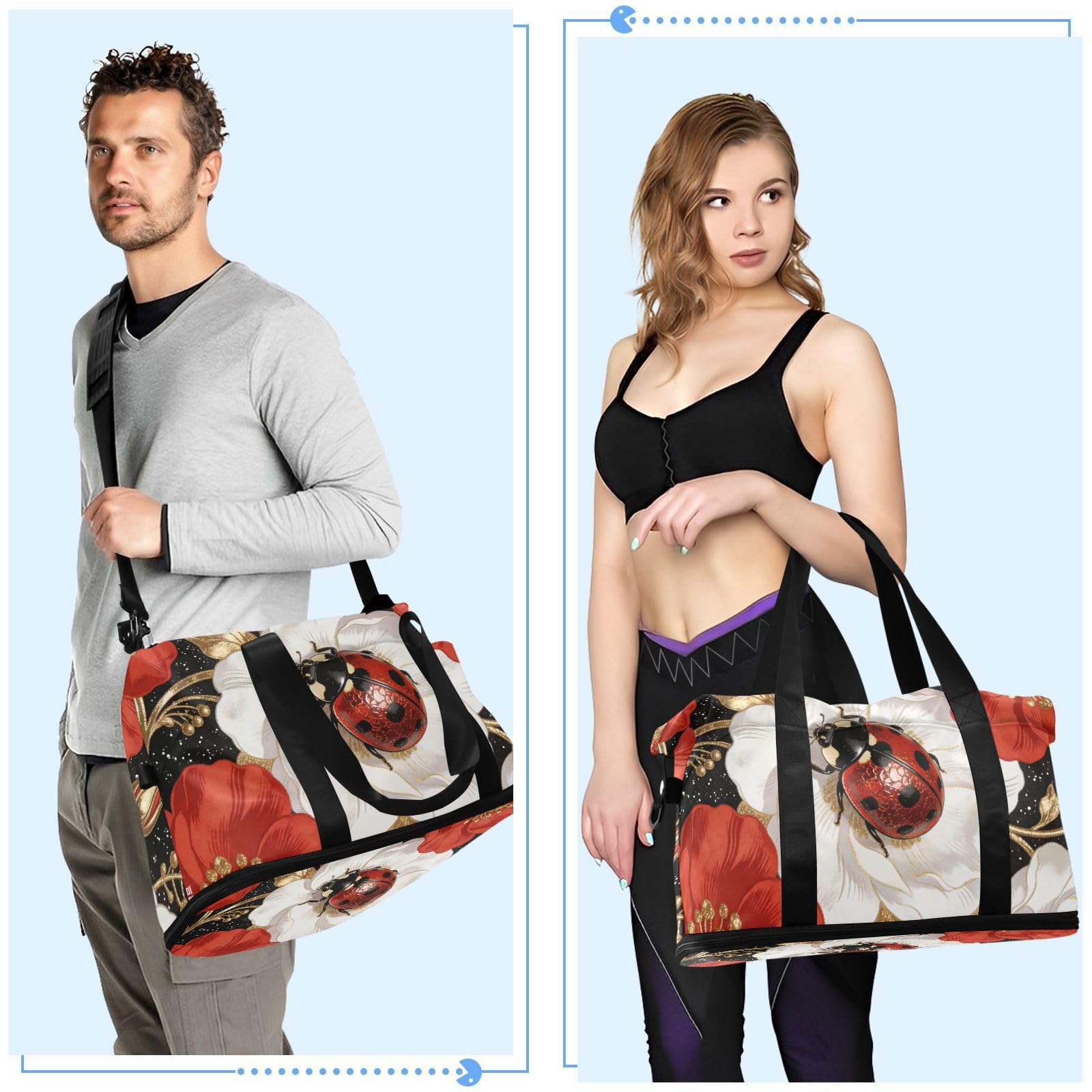 Lot de 2 grands sacs de transport rouges avec poche humide et sangle réglable pour la gym, le sport, pour homme et femme