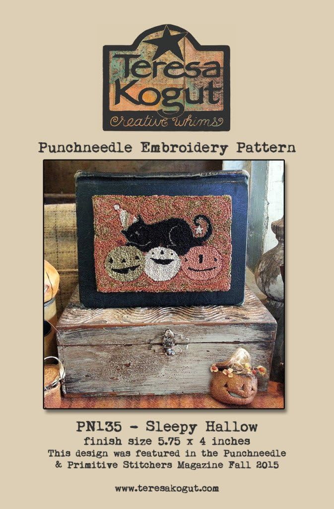 Sleepy Hallow Punchneedle Punch Needle Embroidery Teresa Kogut Pattern PN135 Halloween Cat