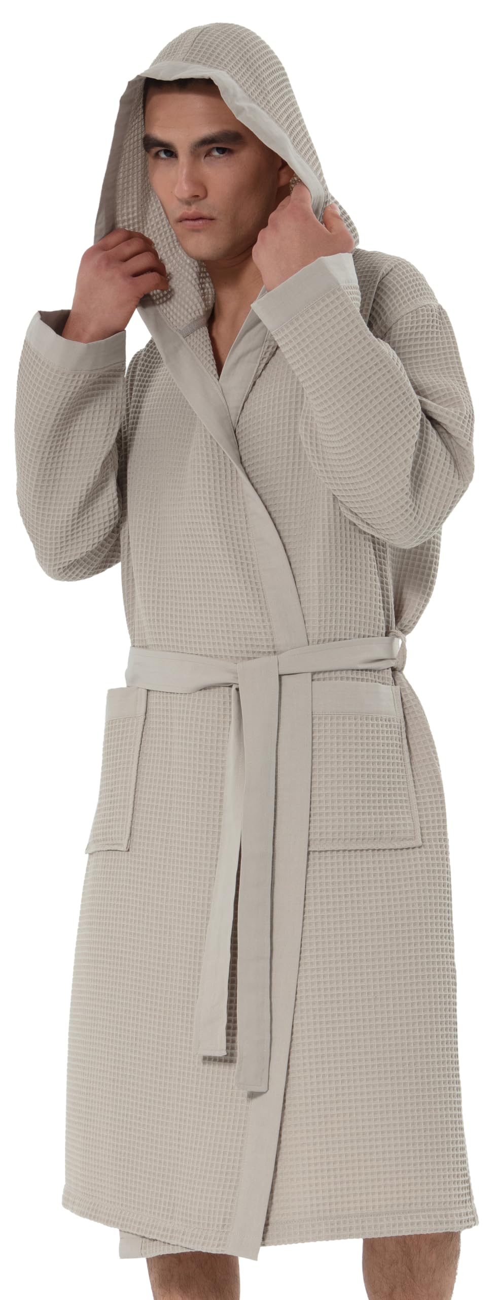 SEYANTE Mens Premium Waffle Knit 100% GOTS Certified Turkish Organic Cotton Hooded Robe