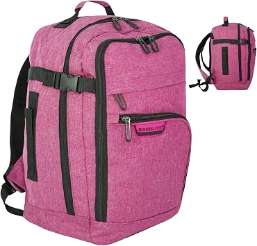 Bordlite Travel Underseat Cabin Approved Backpack, Lightweight Travel Rucksack, Premium Carry on Bag, 40x20x25cm - Pink