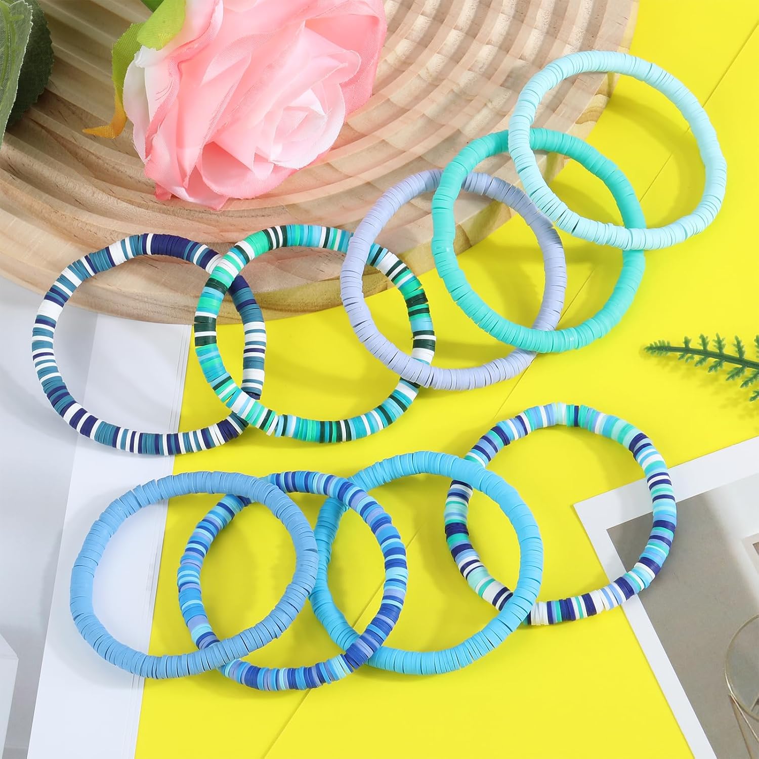 Ornaland 15 Pcs Friendship Bracelets Clay Bead Bracelets Heishi Bracelets Set Stackable Surfer Stretch Summer Beach Bracelets for Women - Image 3