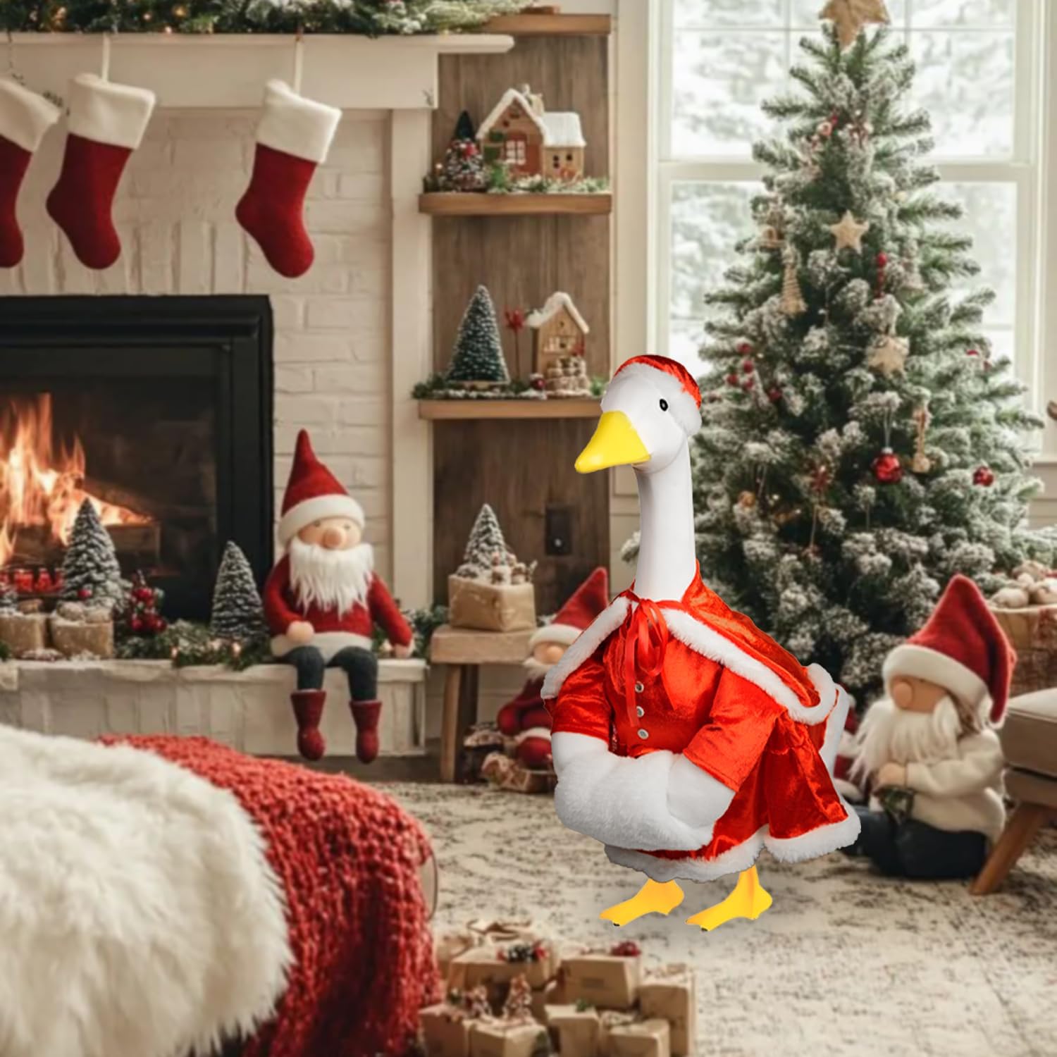 Christmas Porch Goose Outfits Dresses,Cute Mrs. Claus Goose Outfit Dresses Clothes for 23" High Cement or Plastic Porch Goose Costume for Outdoor Garden Statue Xmas Santa Holiday Decor