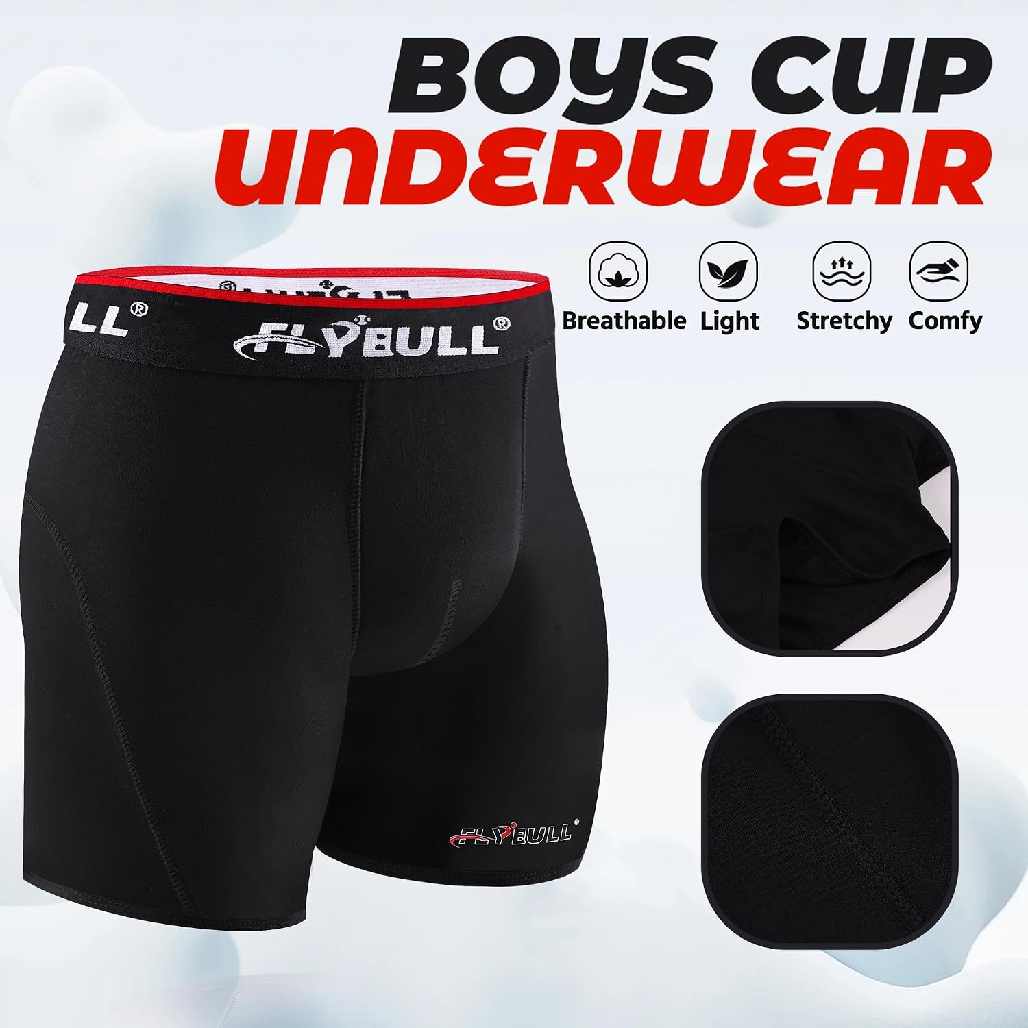 2-Pack Boys Cup Underwear Youth Boxer Briefs with 1 Protective Athletic Cup for Baseball, Football, Lacrosse