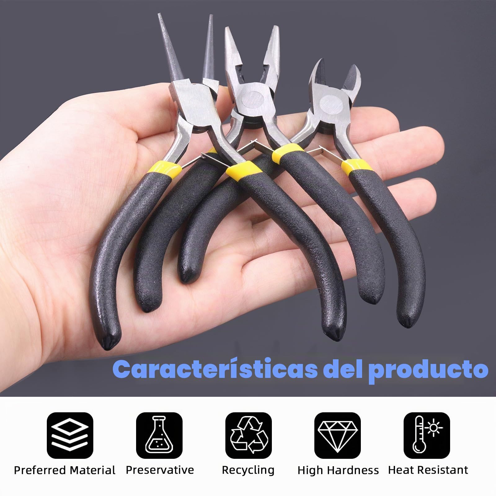 Glarks Juego de 6 Pinzas de Joyería - Kit de Herramientas Profesionales Con Agujas, Redondas, de Nariz Curvadas, Cortadores de Alambre y Para Engarzar