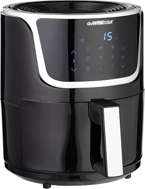 GoWISE USA GW22966 Apéritif & Déshydrateur électrique Air Fryer avec écran tactile numérique + Livre de recettes, 5-Qt, Noir/Argent