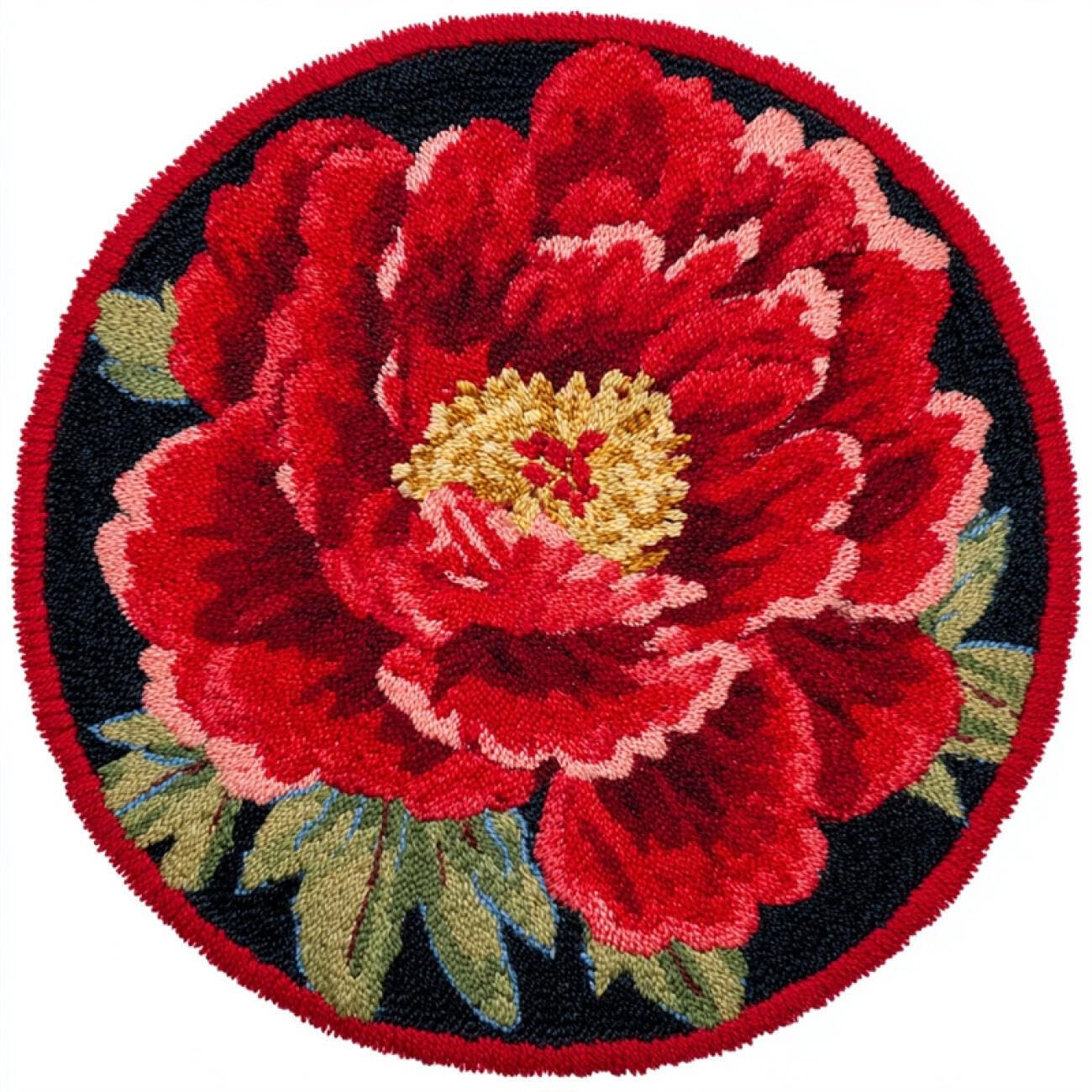 Kitquiver Round Rug Latch Hook Kit Red Peony 100x100cm