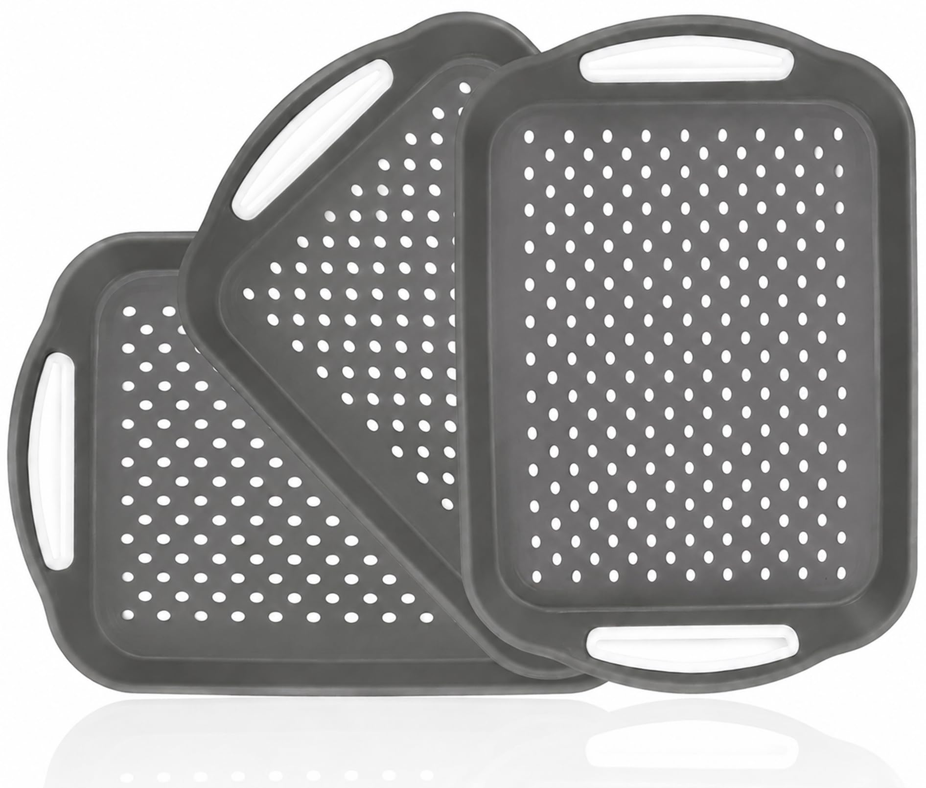 RAIHOMKIT 3 Pack Anti-Slip Serving Trays with Handles, Rectangular Food Tray, Reusable Nonslip Dinner Trays for Eating, Food Serving Tray for Lap Couch Breakfast Dinner Snacks, 15.75 x 11.22 in, Gray