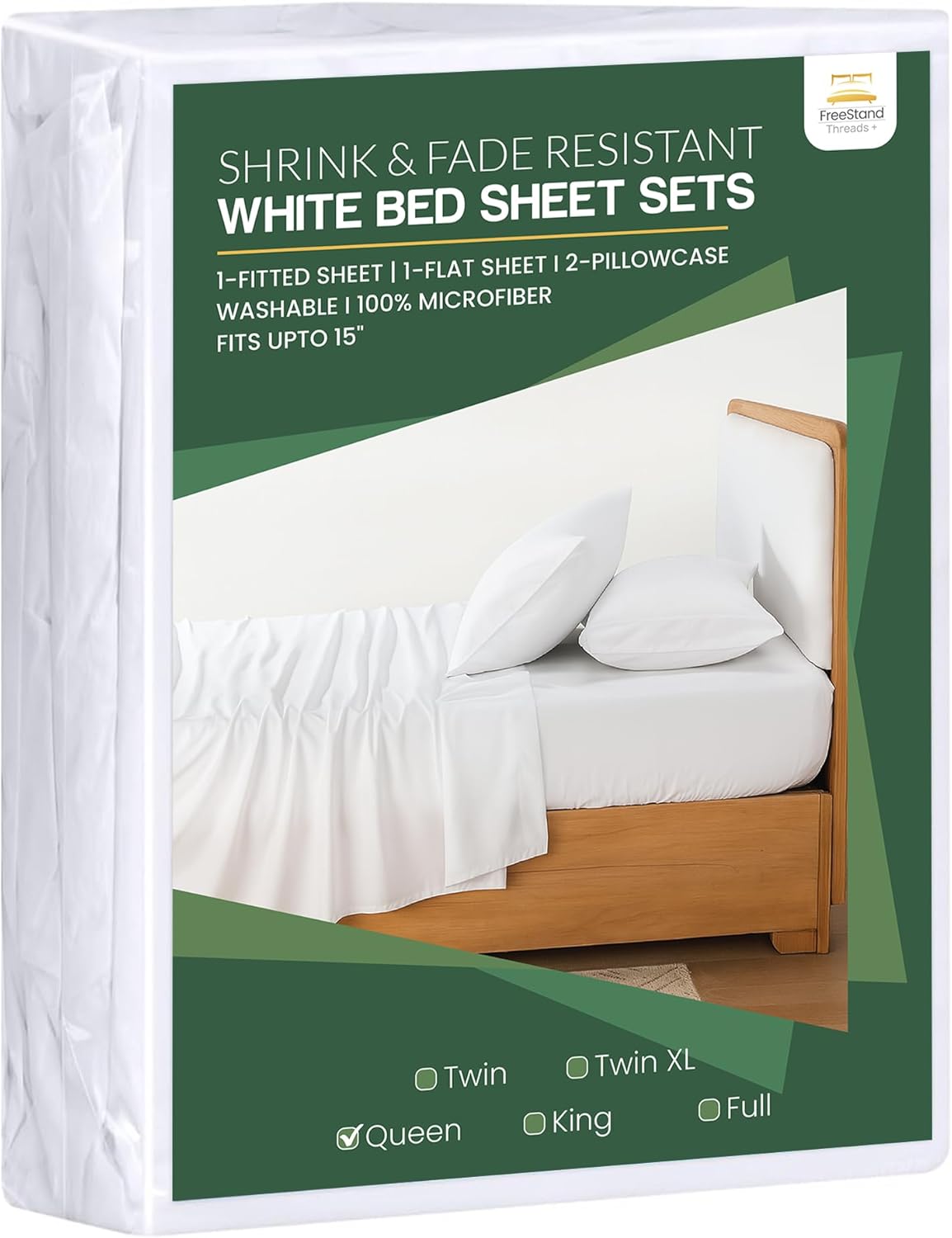 Threads+ Queen Sheet Set, 4 Pieces, 100 GSM Microfiber, 1 Flat Sheet (90"x102") 1 Fitted Sheet (60"x80") 2 Pillowcases, Soft, Wrinkle-Resistant, Deep Pockets Threads Plus