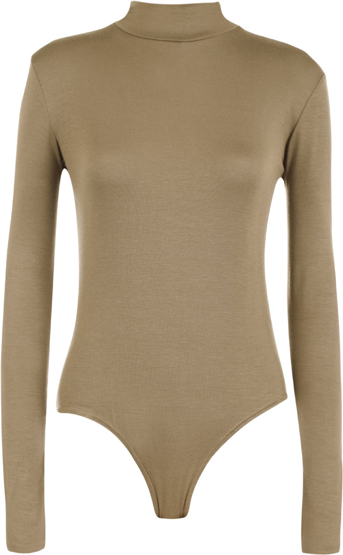 Wearall Women's Mocha Turtle Neck Bodysuit Long Sleeve Stretch Leotard Top - 12/14