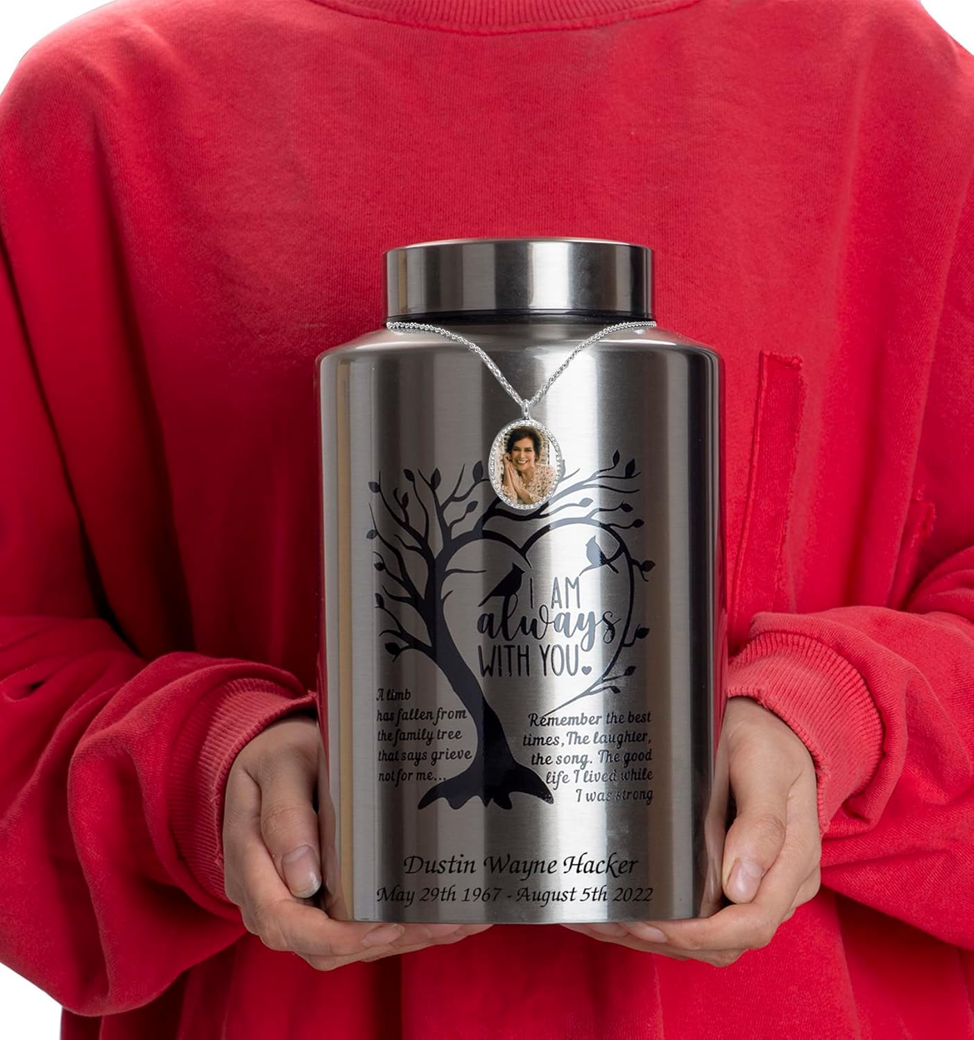 Cremation Urn for Ashes Large Decorative Urn for Adult Human Male Female Ashes Up to 220 lbs Engraved Memory Funeral Burial Urn for Women Men with Velvet Bag (Silver urn- Tree of Life)