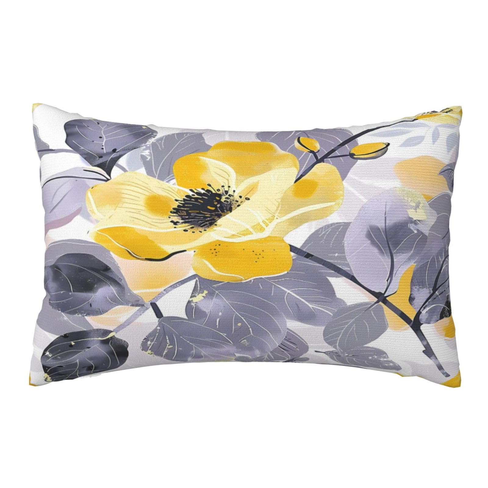 DXTKWL Pillow Case Queen Size Yellow Grey Flower Leaves Breathable Pillow Covers Case with Zipper, Soft Cozy Pillowcase 20x30 in for Bedroom