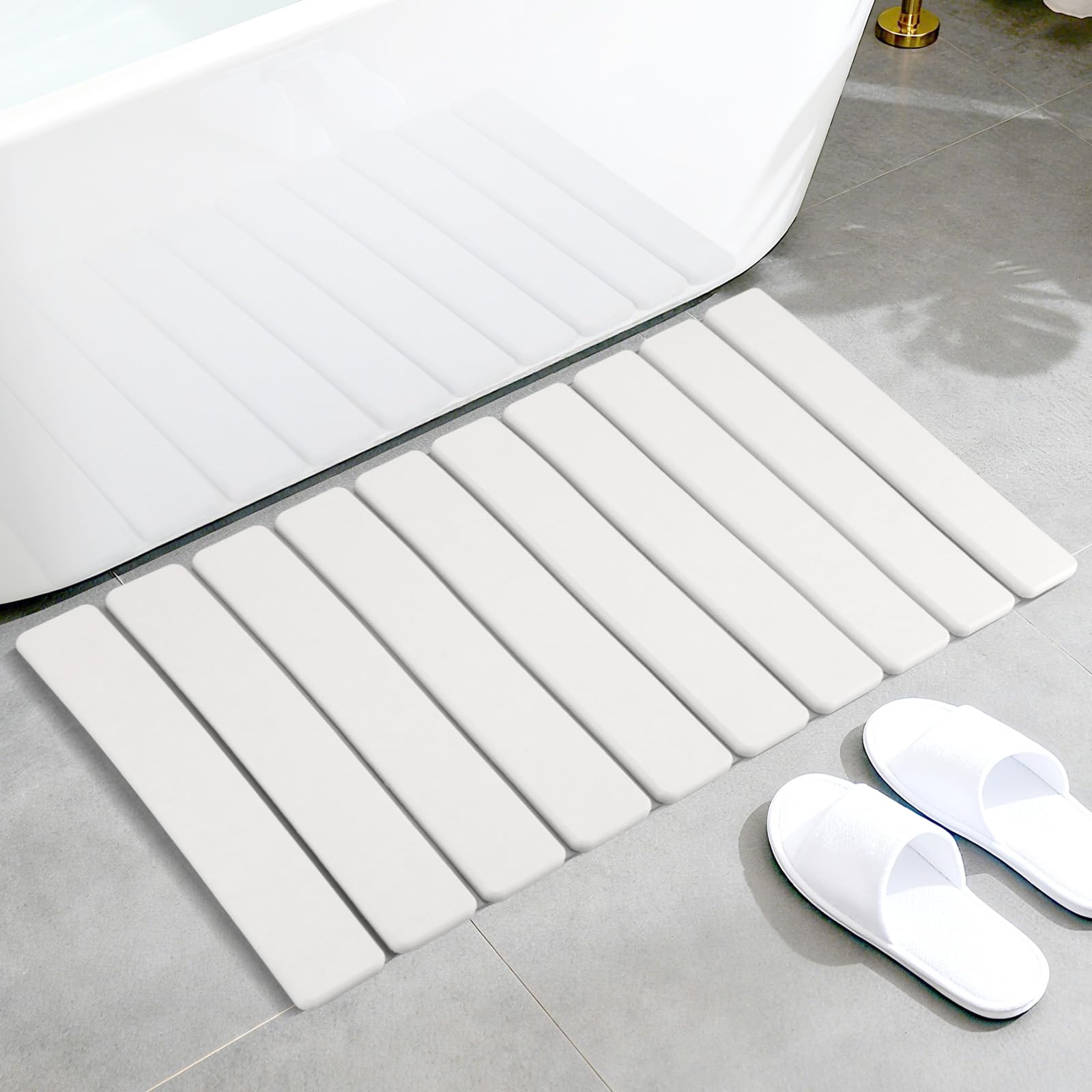 Tapis de Bain en Pierre 39 x 60 cm, Tapis de Salle de Bain, séchage Rapide, Peut être utilisé dans la Cuisine, Pliable pour Le Stockage, Tapis d'égouttement pour la Vaisselle (Blanc)